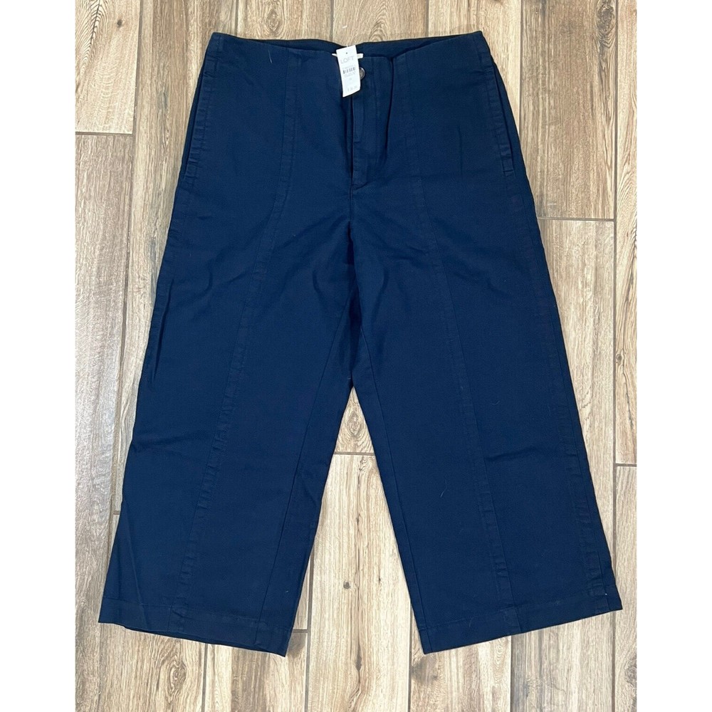 Loft Pants NWT Wide Leg Navy Blue 14 Linen Blend Crop Length Womens Pants